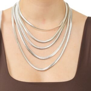 Conjunto com 5 colares Feminino de Prata 925 Corrente Snake