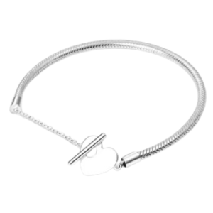 Pulseira de Prata Fecho T Coração