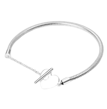 Pulseira de Prata Fecho T Coração