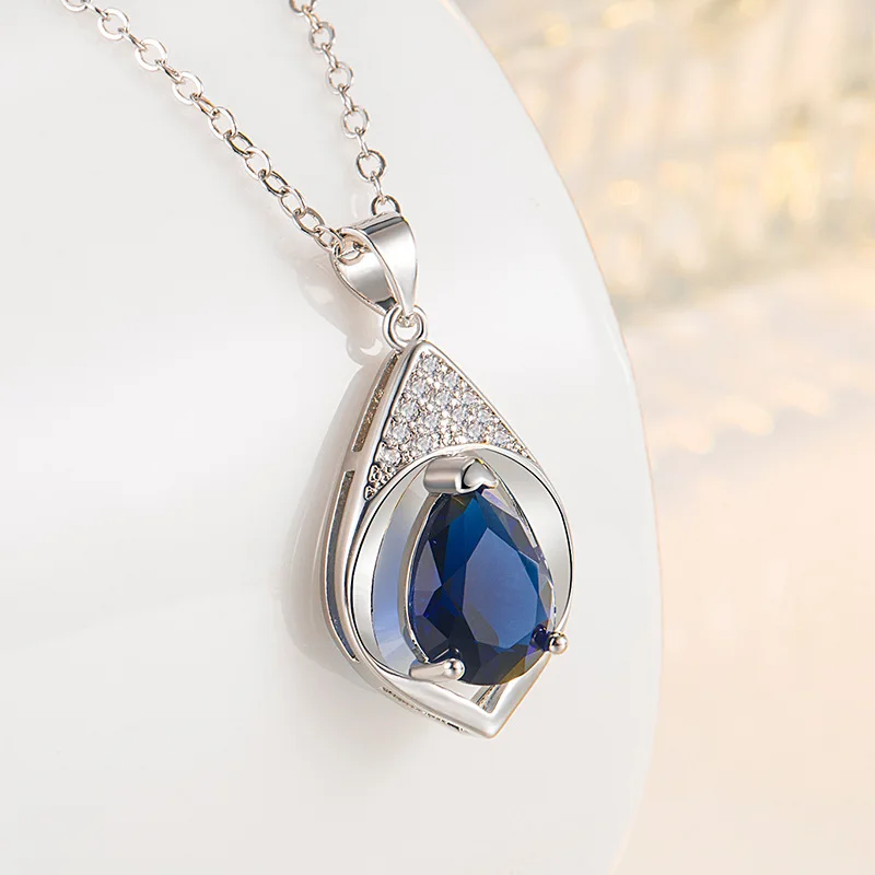 Colar de Prata com Pingente safira Azul - Imagem 2