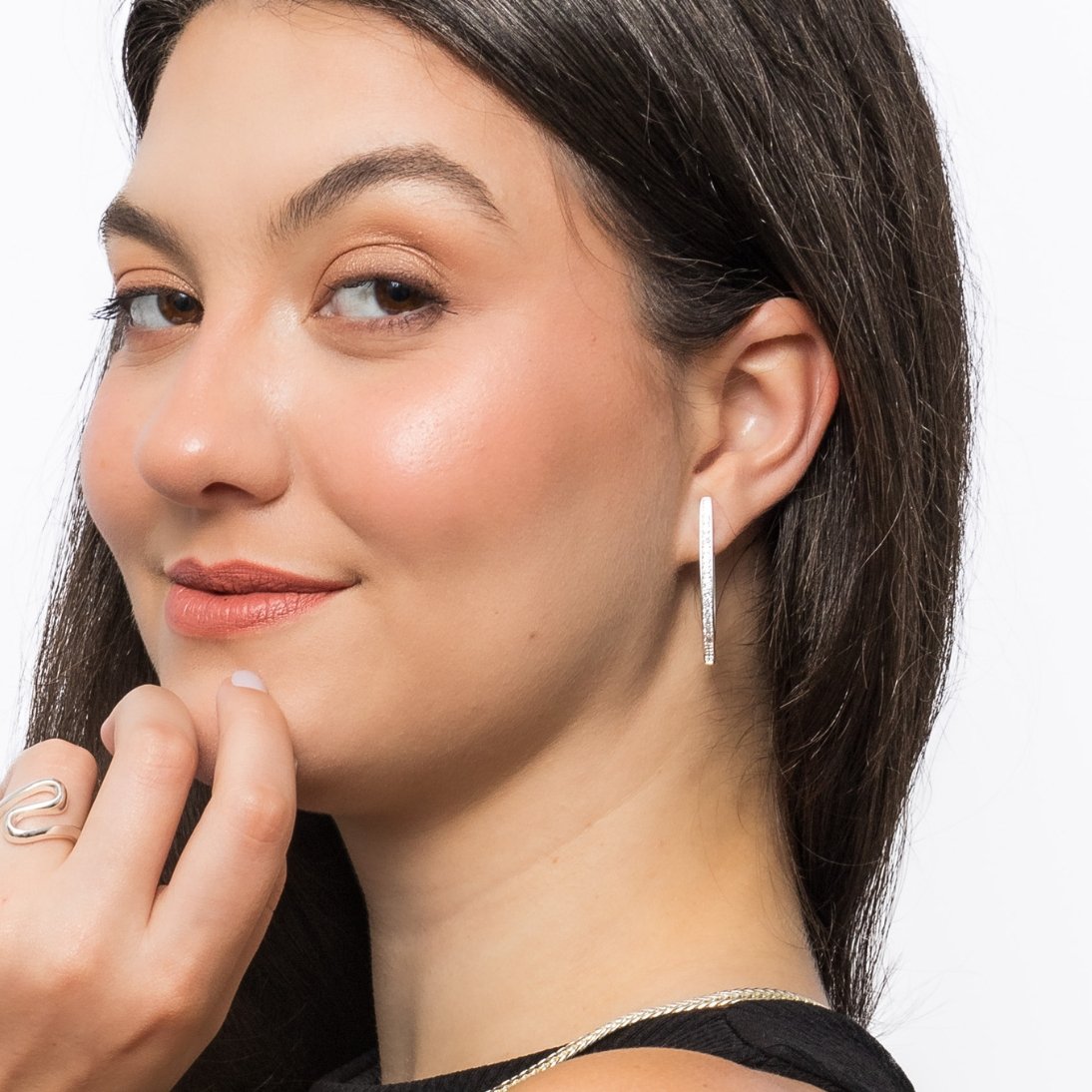 Brincos de Prata com pedras Laterais