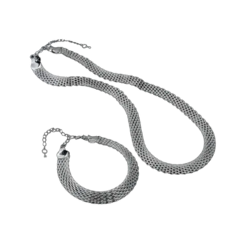 Conjunto de Colar e Pulseira de Prata Largo