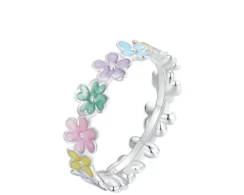 Anel de Prata Esmaltado Flores Coloridas