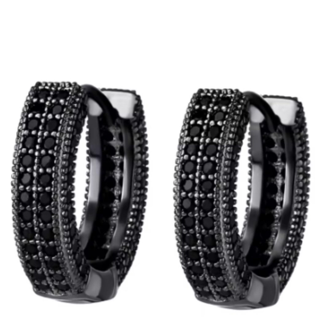 Brinco Argola em Prata 925 com Banho de Ródio Negro e Cravação Preta