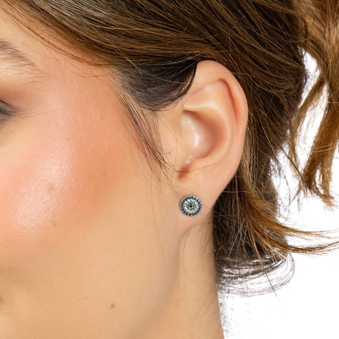 Brincos de Prata com Brilhante Olho Grego