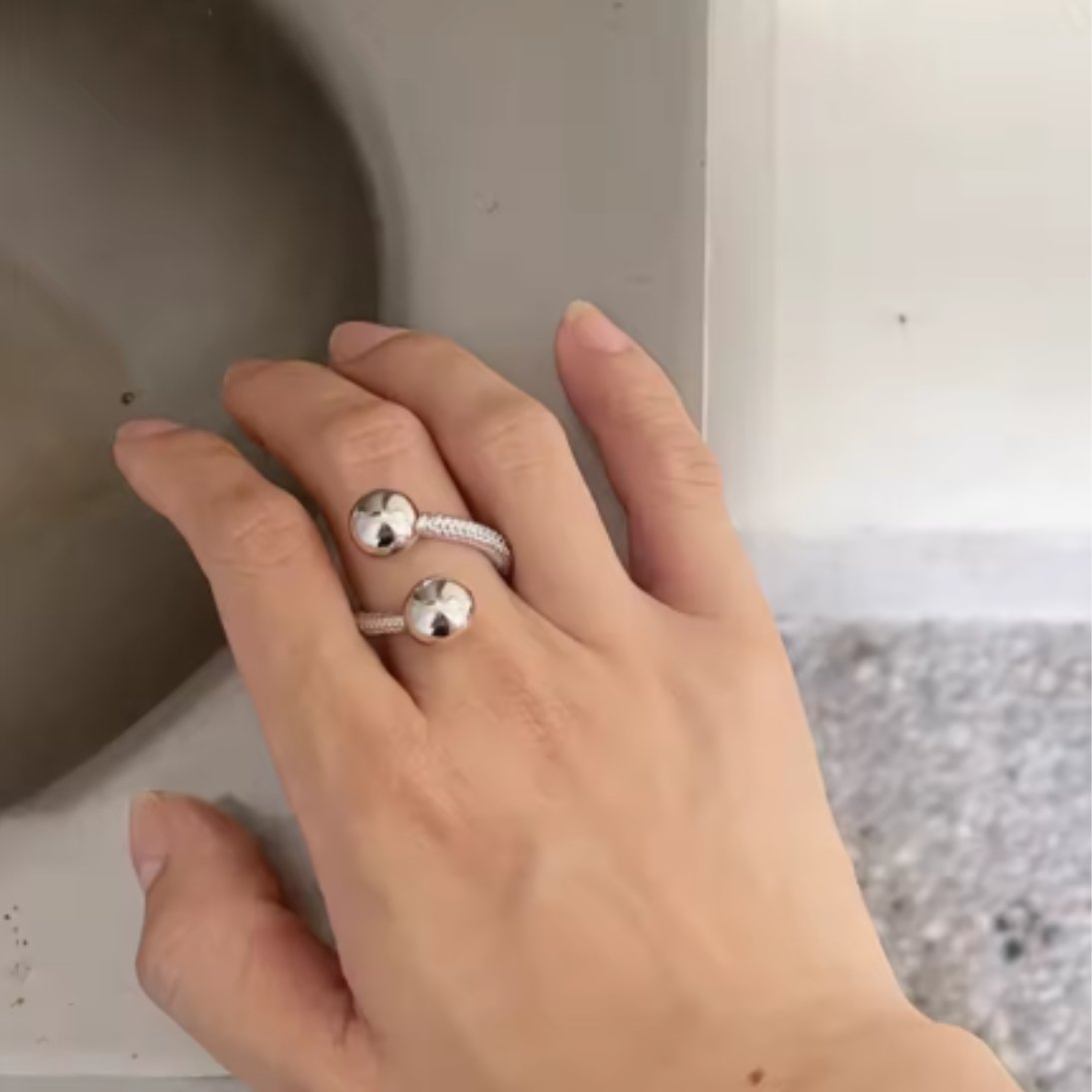 Anel Duplo de Prata 925 com Esferas