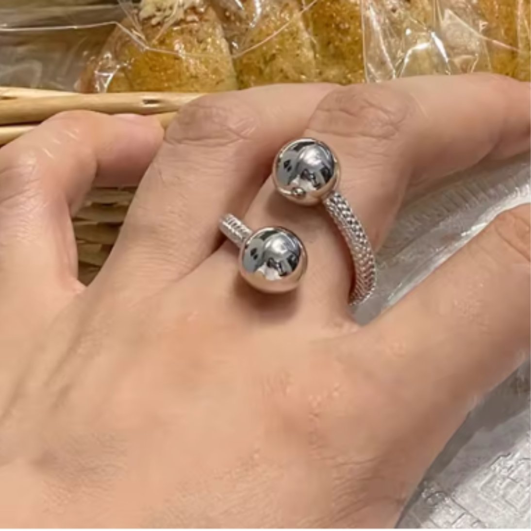 Anel Duplo de Prata 925 com Esferas - Imagem 4