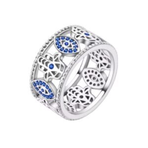 Anel Hamsá Olho Grego Prata 925